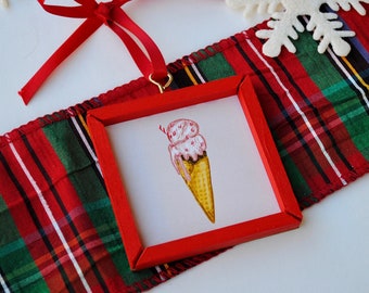 Peppermint Ice Cream Christmas Ornament - Handcrafted Ornament