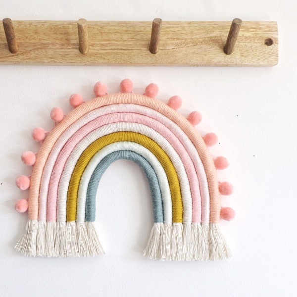 Peachy Coral | custom rainbow decor, macrame rainbow, nursery decor, peach rainbow, baby sjower, pom pom decor