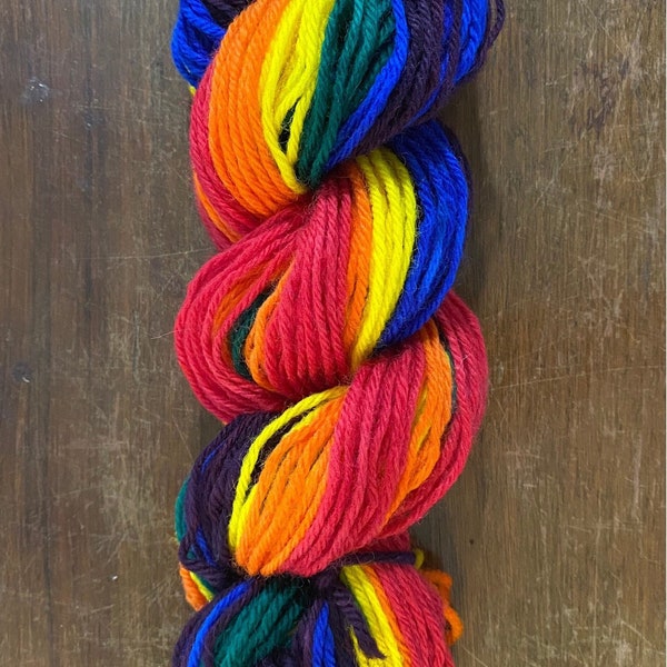 Hand Painted Rainbow Gradient Wool Yarn