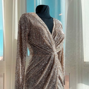 Short evening gown Sequin evening dress Midi dress with sleeves Ball gown Sexy evening dress Сustom made dress