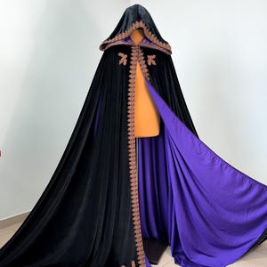 Black halloween cape Hooded cloak Witch cape Medieval cape Halloween costumes Cape with hood Halloween accessory