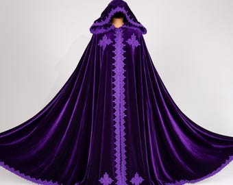 Lilac Velvet Hooded Cloak Fairy Tale Cape for Women – Renaissance Fantasy Costume – Witch or Elf Cosplay Cape