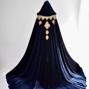 Blue velvet cape Gothic cape Hooded cape Viking cape Wedding cape