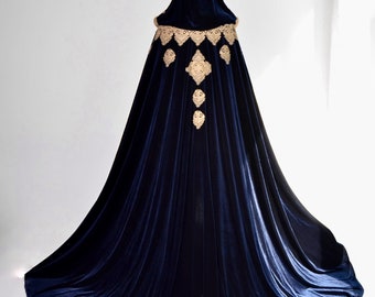 Blue velvet cape Gothic cape Hooded cape Viking cape Wedding cape