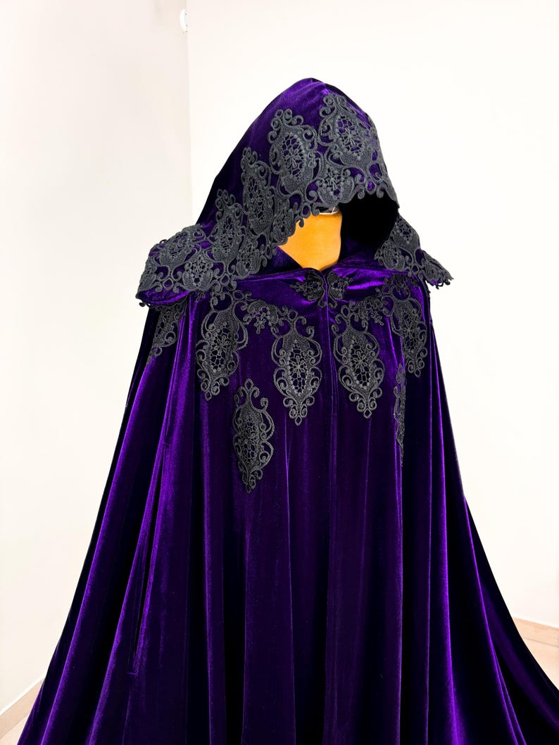 Purple Velvet Hooded Ruffle Cape main image 0