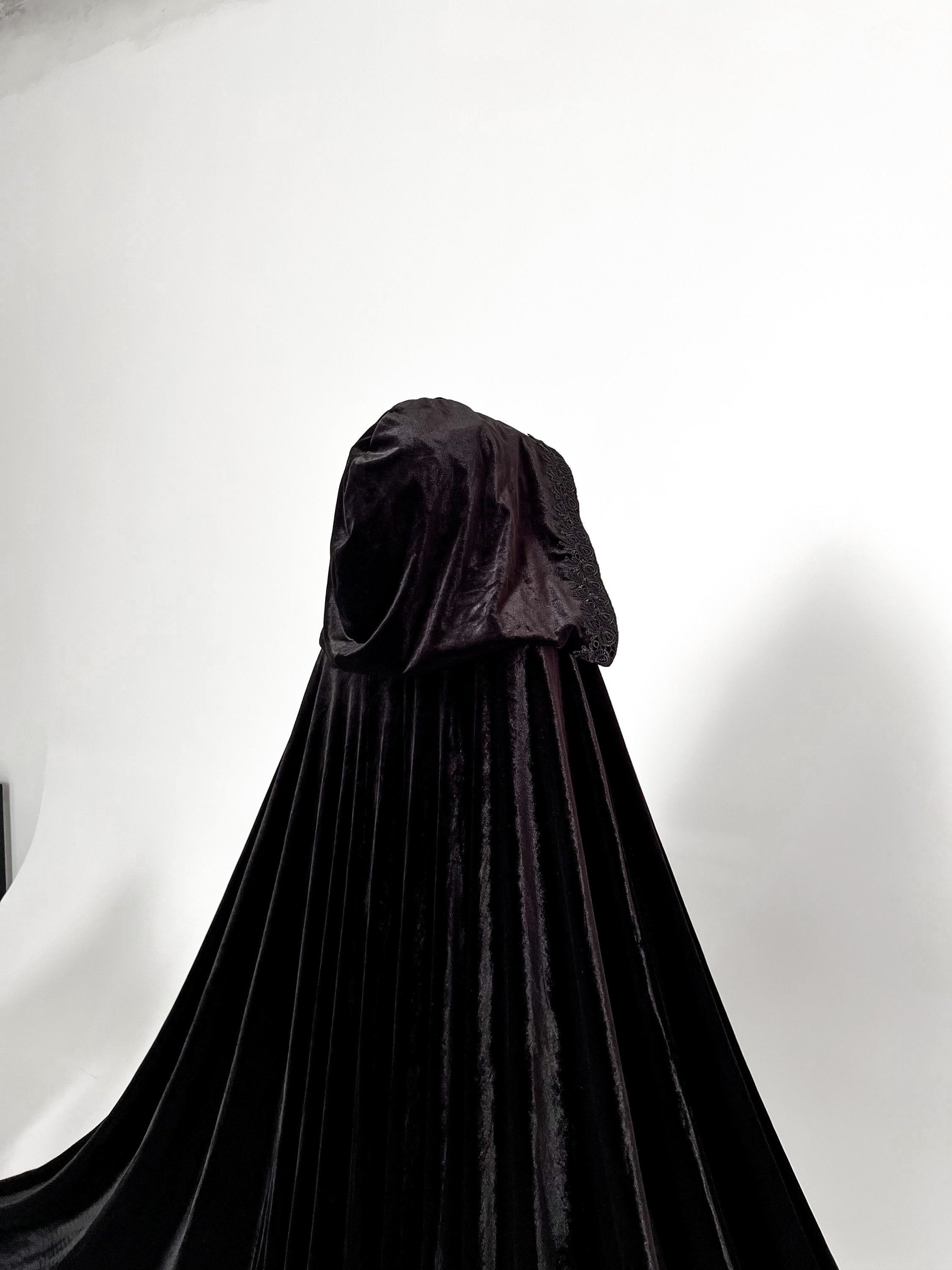 Black Satin Witch Cloak With Hood - 4.82 Ft Halloween & Christmas Cape For Men Women Cosplay Costume