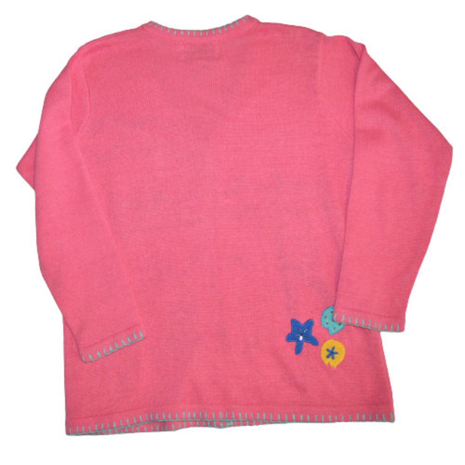 Quacker Factory QVC HSN Beach Summer Sequin Bright Pink Cardigan