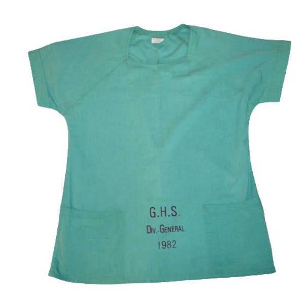 Vintage Hospitex Div A.H.S.C G.HS. General Hospital Doctor 1982 Green Scrub Top