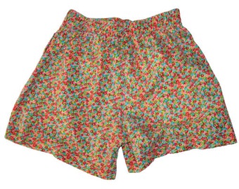Rare HTF Lilly Pulitzer White Label Multi-Color Roses Flowers High-Waisted Elastic 100% Cotton Shorts