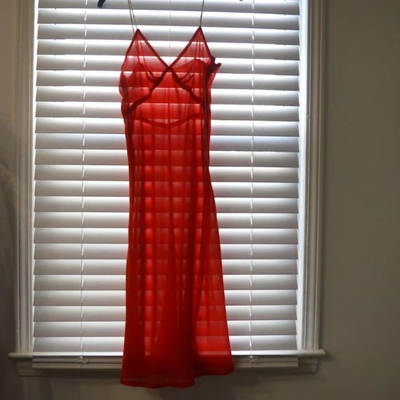 Albert Nipon Vintage Red Sheer Negligee Slip Dres… - image 4