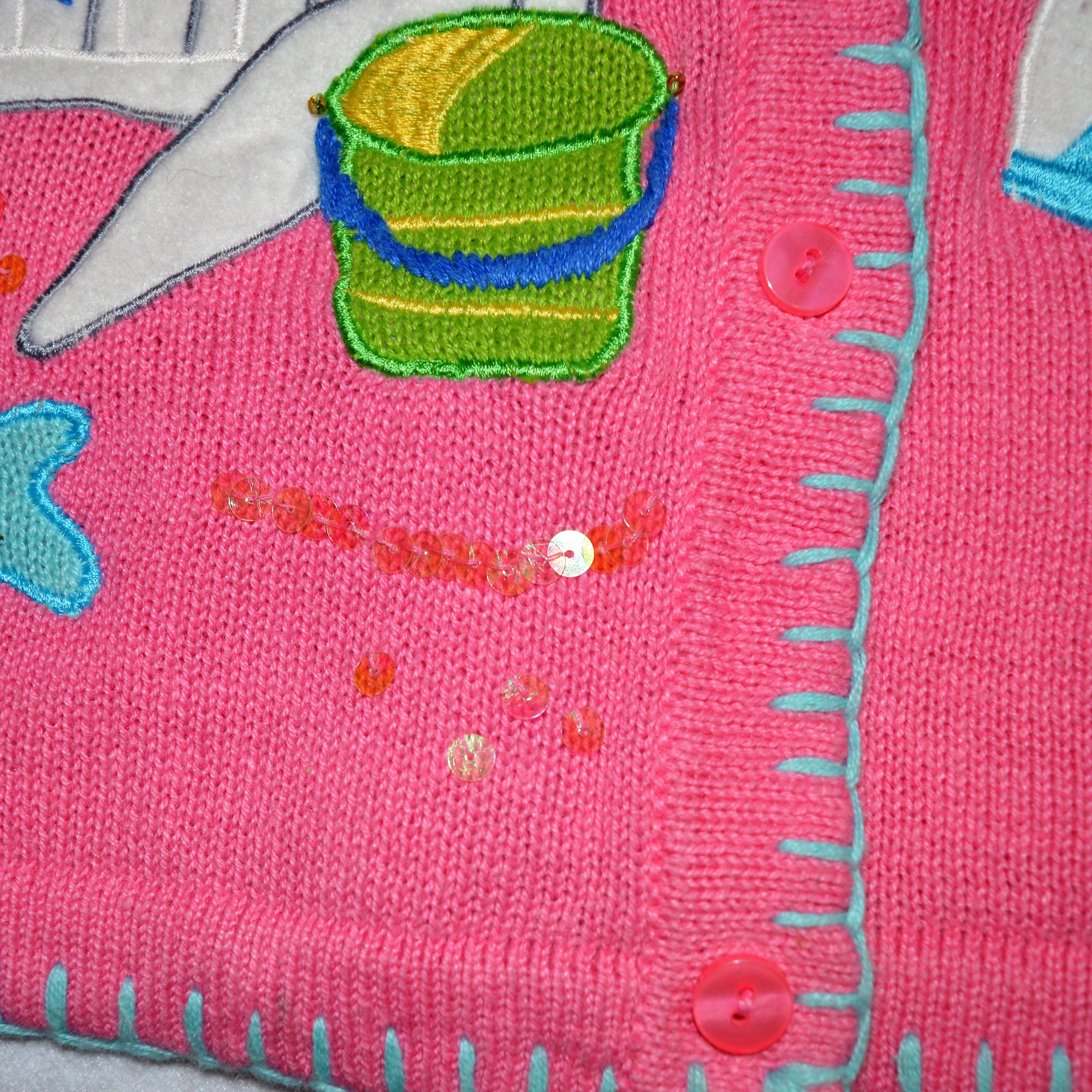 Quacker Factory QVC HSN Beach Summer Sequin Bright Pink Cardigan