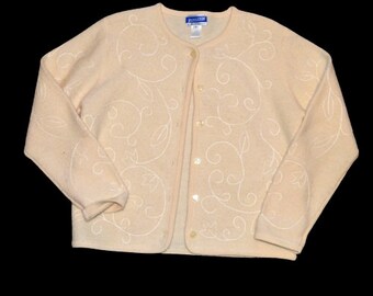 Pendleton vintage 100 % laine vierge brodée Made in Hong Kong veste-pull cardigan crème ivoire