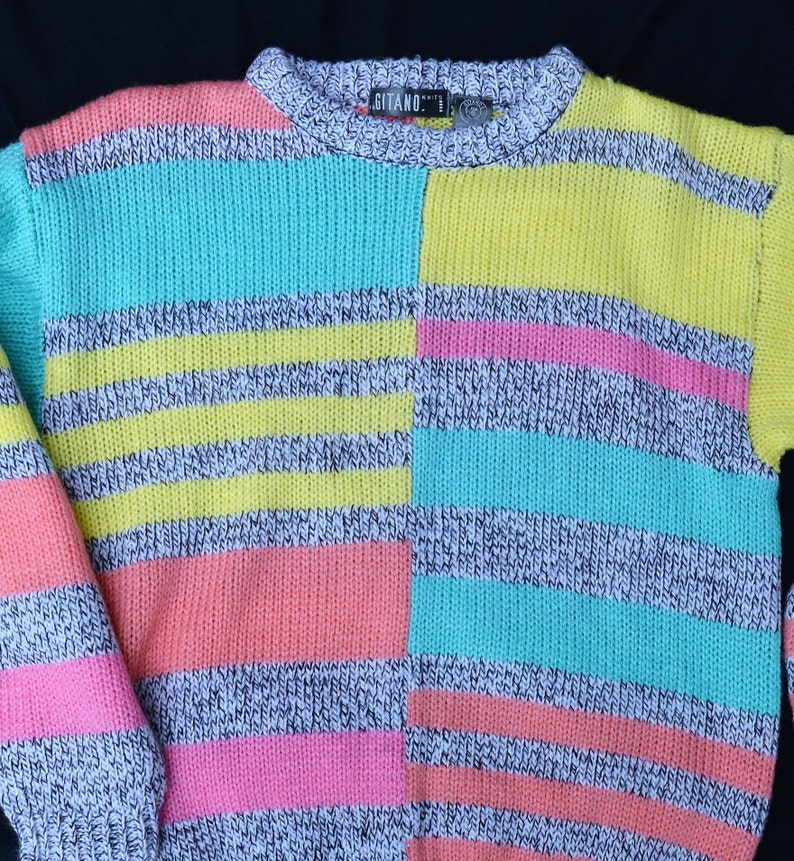1980s Gitano Knit Color Block Pastel Marbled Over-sized Sweater
