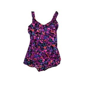 Vintage 1980s MAILLOT BALTEX Canadian One-Piece Floral Faux Skirt Swimsuit