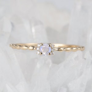 Vintage Moonstone Engagement Ring Rose Gold Diamond Cluster Bridal Ring Unique Dainty Delicate Wedding Ring Promise Anniversary Ring