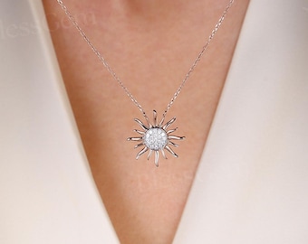 Vintage Sun Moissanite Necklace,Charming Necklaces,Yellow Gold Plated Necklaces,Dainty Sunburst Necklace for Women, Christmas Gift for Mom