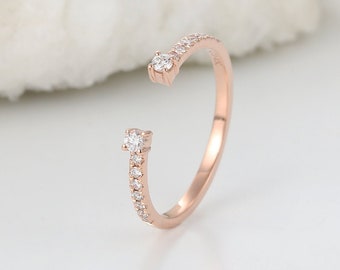 Diamond wedding band rose gold diamond engagement band/ moissanite band half eternity open ring stacking band matching anniversary ring