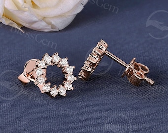 Offener Kreis Ohrringe Sun Rose Gold Ohrstecker Runde Moissanite Halo Ohrringe Ästhetische Sterling Silber Ohrringe CZ Zierliche Ohrringe