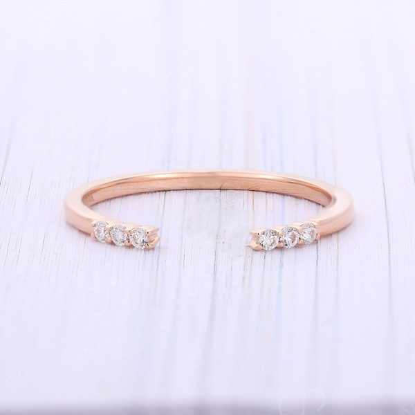 Art deco diamond wedding band, Rose gold diamond stacking matching band, delicate vintage moissanite band, Unique anniversary promise ring