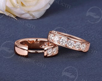 Vintage Hoop Ohrringe Rose Gold Plated Moissanite Ohrringe Kleine CZ Huggie Ohrringe Sterling Silber Zierliche Versprechen Ohrringe