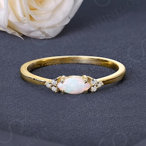Vintage Opal Engagement Ring Marquise Opal Ring Rose Gold Diamond Wedding Band Antique Opal Ring Simple Engagement Rings Birthstone Ring