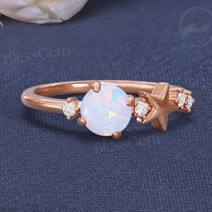 Rose Opal Star Engagement Ring | Dainty Celestial Moissanite Wedding Ring | Dreamy Galaxy-Inspired Promise Ring | Gift for Her by BlessGem