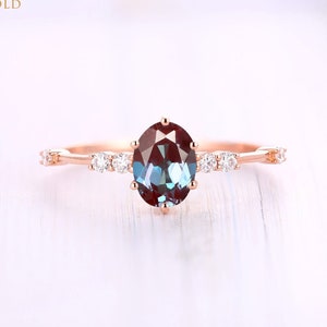 Vintage Alexandrite Engagement Ring,Art Deco Moissanite Wedding Ring,Rose Gold Oval Cut Prong Set Bridal Ring,Anniversary Promise Ring
