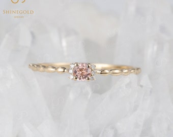 Vintage Morganite Engagement Ring, Antique Round Cut Bridal Ring, Art deco Yellow Gold Diamond Wedding Ring, Unique Anniversary Promise Ring