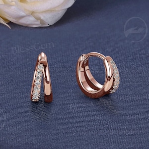 Double Hoop Moissanite Huggie Earrings | Rose Gold-Plated Crossed Design | Dainty Everyday Earrings for Women | Elegant Gift - By BlessGem