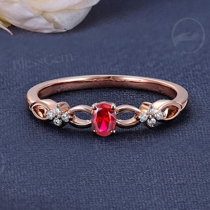 Rose gold ring Engagement ring Oval cut Lab Ruby engagement ring Cluster ring Multi stone Bridal set Promise Anniversary ring