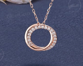 Minimalist Moissanite Necklace,Circle Pendant Necklace,Rose Gold Plated Sparkling Jewelry,Dainty Necklace for Women,Wedding Charm Necklaces