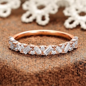 Moissanite Wedding Ring by BlessGem • White Gold • Patchwork & Cluster • Gift for Her