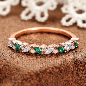 Opal, Emerald Wedding Ring by BlessGem • Rose Gold • Patchwork & Minimalist • Gift for Her