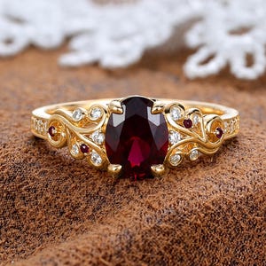 Floral Ruby Engagement Ring by BlessGem • Yellow Gold • Art Nouveau • Gift for Her