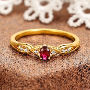 Dainty Ruby Engagement Ring by BlessGem • Yellow Gold • Vintage Style • Gift for Her