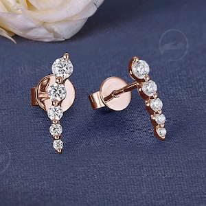 Moissanite Ear Climber | 18K Rose Gold Elegant Stud Earrings | Fashion Curved Crawler Earrings | Daily Wear Gift Ear Cuff | By BlessGem