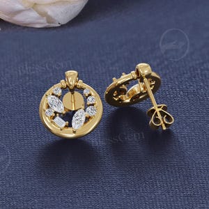Vintage Circle Moissanite Stud Earrings | Yellow Gold Cluster Earrings | Elegant Wedding Anniversary Birthday Gift For Women | By BlessGem