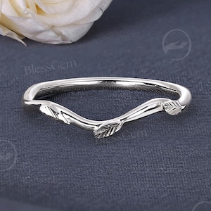 Vintage Curved Wedding Band White Gold Engagement Band Unique Band Simple Leaf Bridal Band Stacking Band Unique Matching Band Anniversary