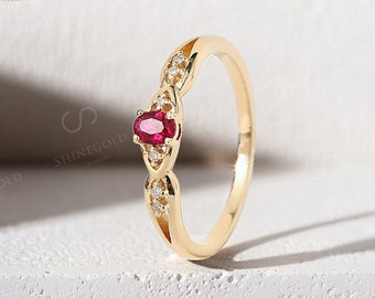 Ruby engagement ring Vintage yellow gold wedding band Oval cut ring Diamond wedding band women Simple engagement ring Art deco bridal ring