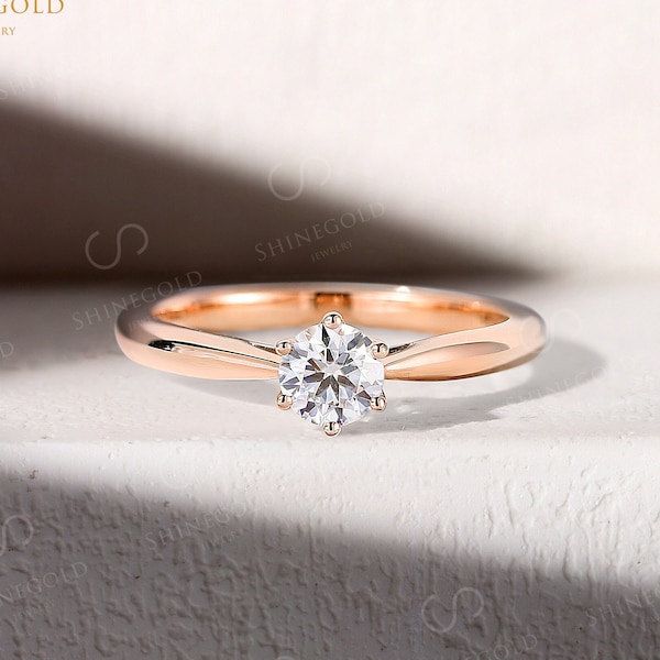 Charles&Colvard Moissanite Engagement Ring Yellow Gold Ring Solitaire Forever One Moissanite Wedding Ring Prong Set Bridal Anniversary ring