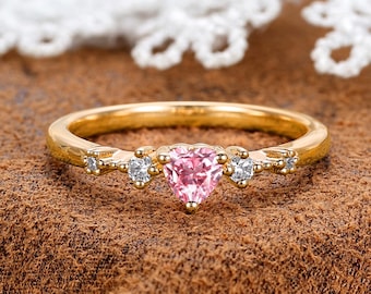 Pink Sapphire Heart Ring by BlessGem • Yellow Gold • Romantic Style • Gift for Her