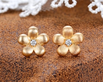 Matte Flower Stud Earrings by BlessGem • Yellow Gold • Nature Inspired • Gift for Her