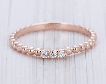 Minimalist Moissanite Wedding Band,Unique Rose Gold Ring,Women Stackable Matching Ring,Delicate Silver Ring,Anniversary Promise Ring