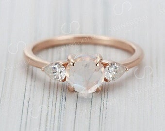 Vintage Moonstone Engagement Ring Unique Rose Gold Bridal Ring Art Deco Diamond Moissanite Wedding Ring Antique Promise Anniversary Ring