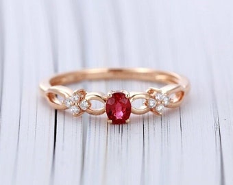 Rose gold ring Engagement ring Oval cut Lab Ruby engagement ring Diamond Cluster ring Multi stone Bridal set Promise Anniversary ring