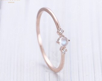 Vintage moonstone engagement ring rose gold art deco ring Simple engagement ring Diamond wedding band Three stone ring Dainty diamond ring