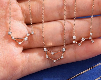Delicate Sterling Silver CZ Pendant Necklace Zodiac Constellation Necklace Rose Gold Charm Chain Daily Wearing Necklace Custom Necklace