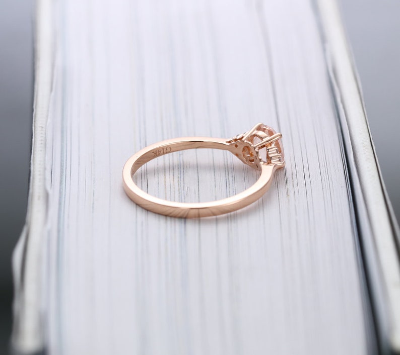 Vintage Morganite Engagement Ring, Dainty Marquise Cut Wedding Ring, Art deco Rose Gold Diamond Bridal Ring, Promise Anniversary Ring image 4