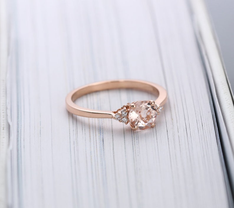 Vintage Morganite Engagement Ring, Dainty Marquise Cut Wedding Ring, Art deco Rose Gold Diamond Bridal Ring, Promise Anniversary Ring image 3
