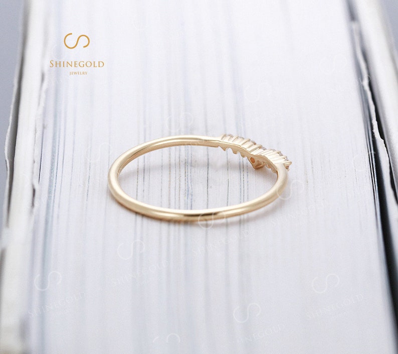 Curved Diamond Wedding Band Yellow Gold Wedding Band Unique Etsy